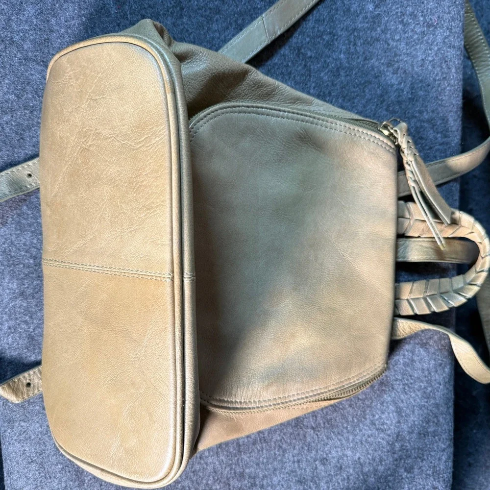 Tommy‎ Bahama Leather Backpack Olive Tan Braided Handle Small Travel Bag